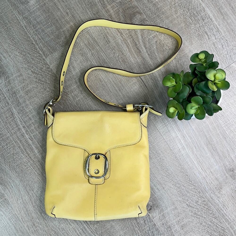 COACH Canary Yellow Crossbody Handbag Authentic Leather Flap Shoulder Bag F13355
